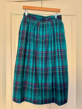 Vintage Pendleton Teal and Navy Plaid Midi Skirt